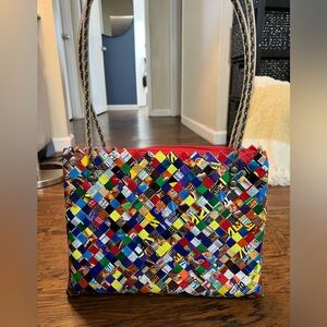 Vintage candy wrapper purse, Vtg colorful wrapper woven purse.